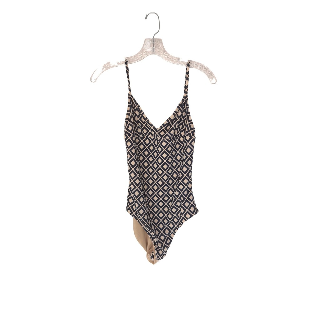J.Crew‎ One Piece Swimsuit Blue White Geometric Print V-Neck Beach Reset Small